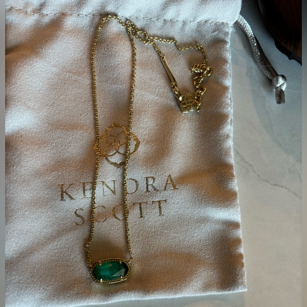 Kendra Scott Gold Necklace with Green Pendant